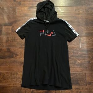 FILA tshirt pullover dress with mesh sleeves and attached drawstring hood